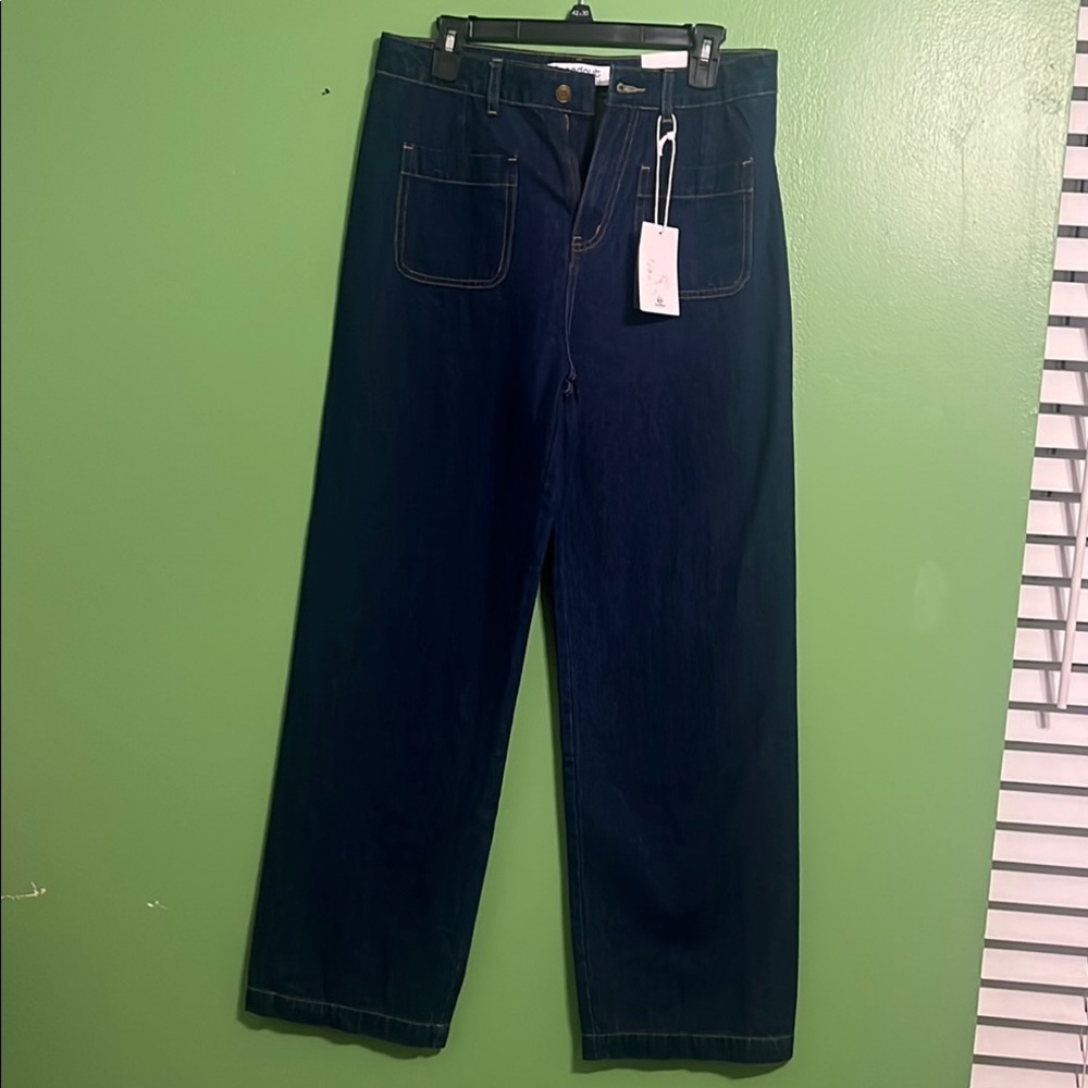 Blue Flare Wide Leg Jeans